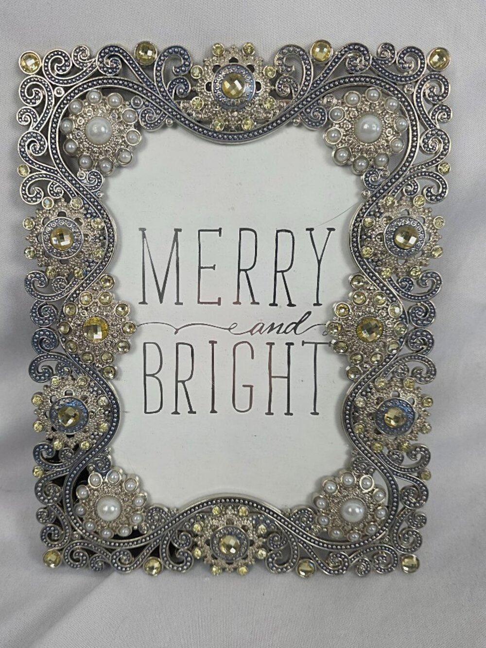 4x6 Silver, Pearl and Rhinestone Picture Frame with Blue and Gold Accents